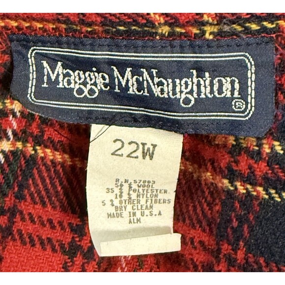 Maggie McNaughton Vintage Wool Blend Red Plaid Preppy Pleated Skirt Sz 22W - Picture 5 of 7